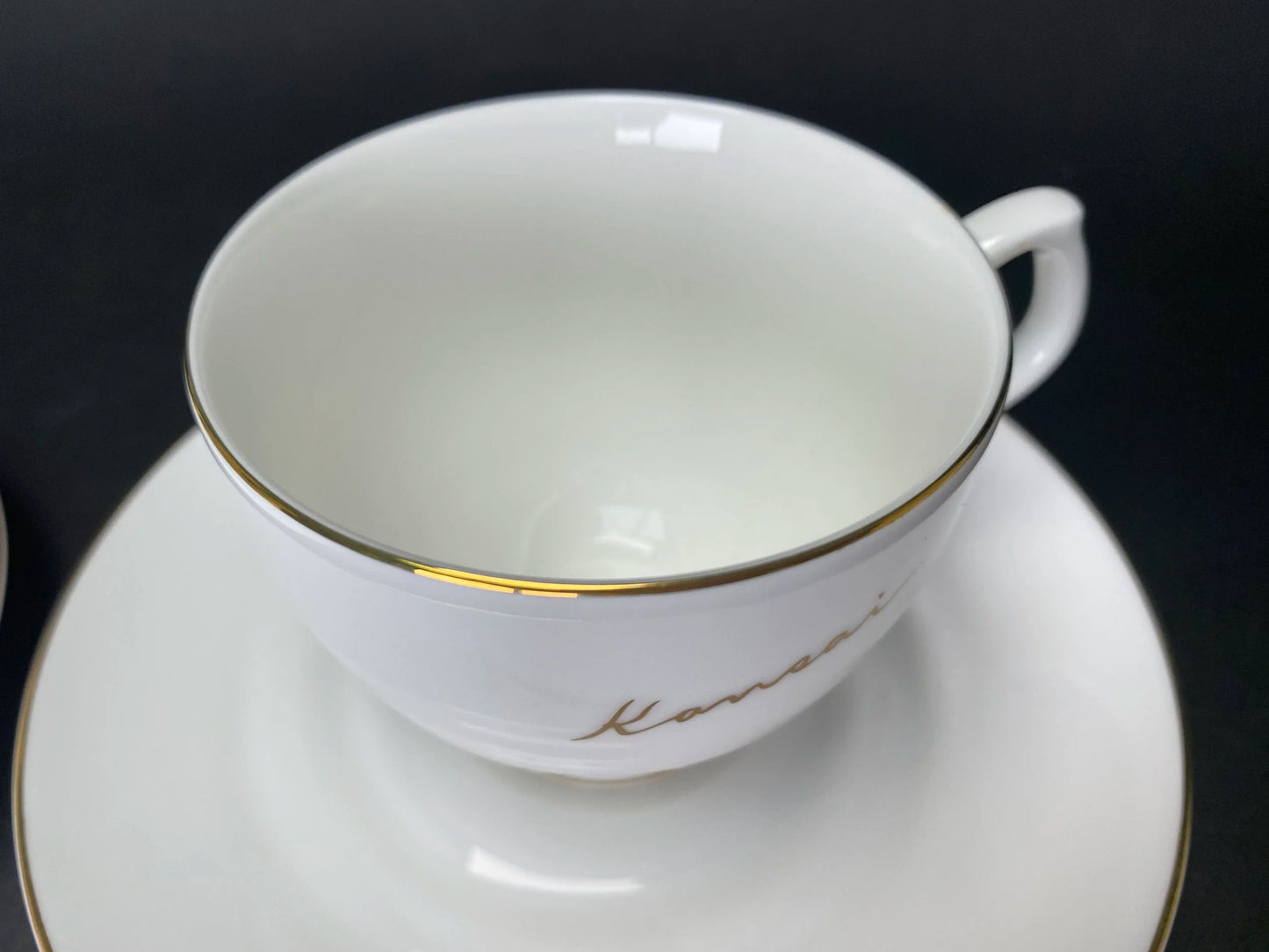 Pair Kansai Cups and Saucers with gold trim, fine china, in gift Box, Japanese Porcelain, Mint Vintage Coffee set