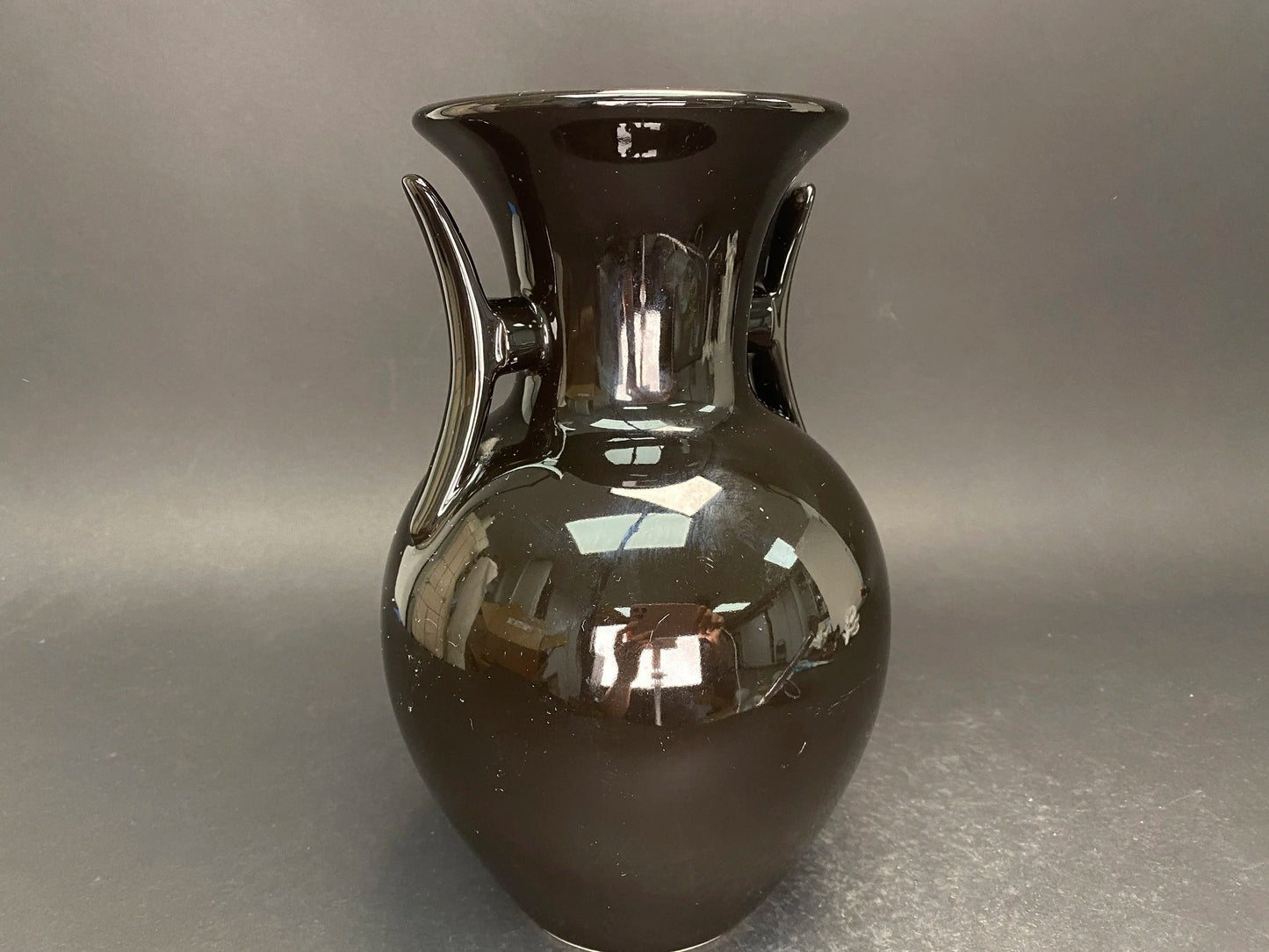 Japanese Vintage Black Vase 10in Tall, Made in Japan, Beautiful Two Handles, Gloss black Vase