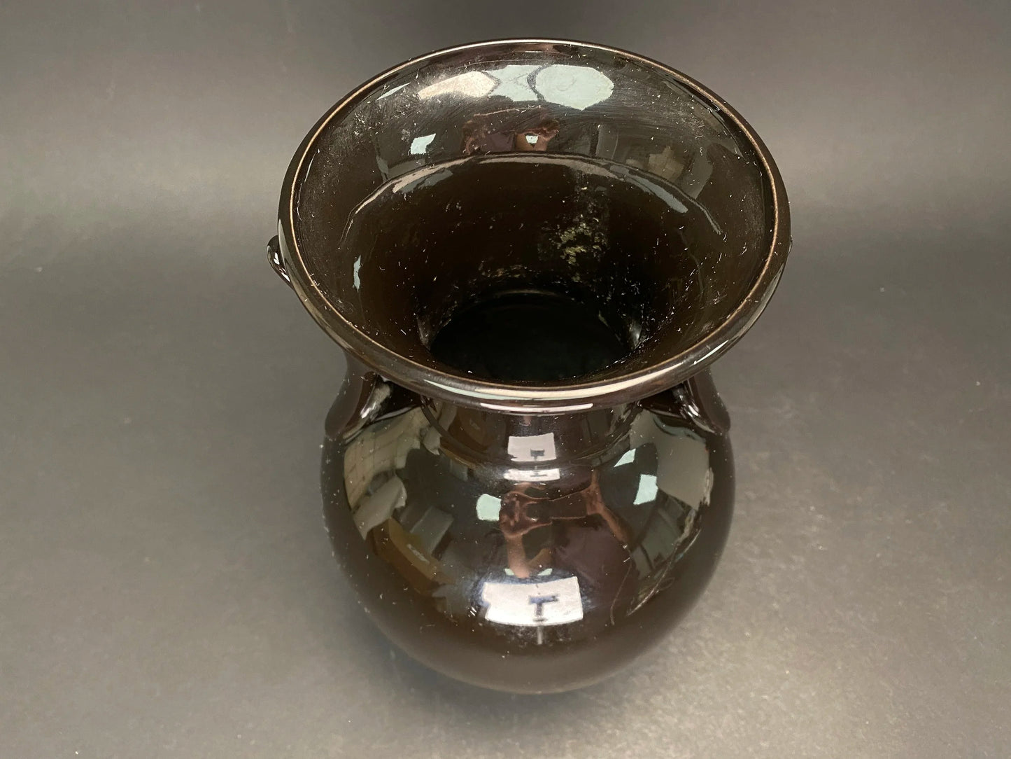 Japanese Vintage Black Vase 10in Tall, Made in Japan, Beautiful Two Handles, Gloss black Vase