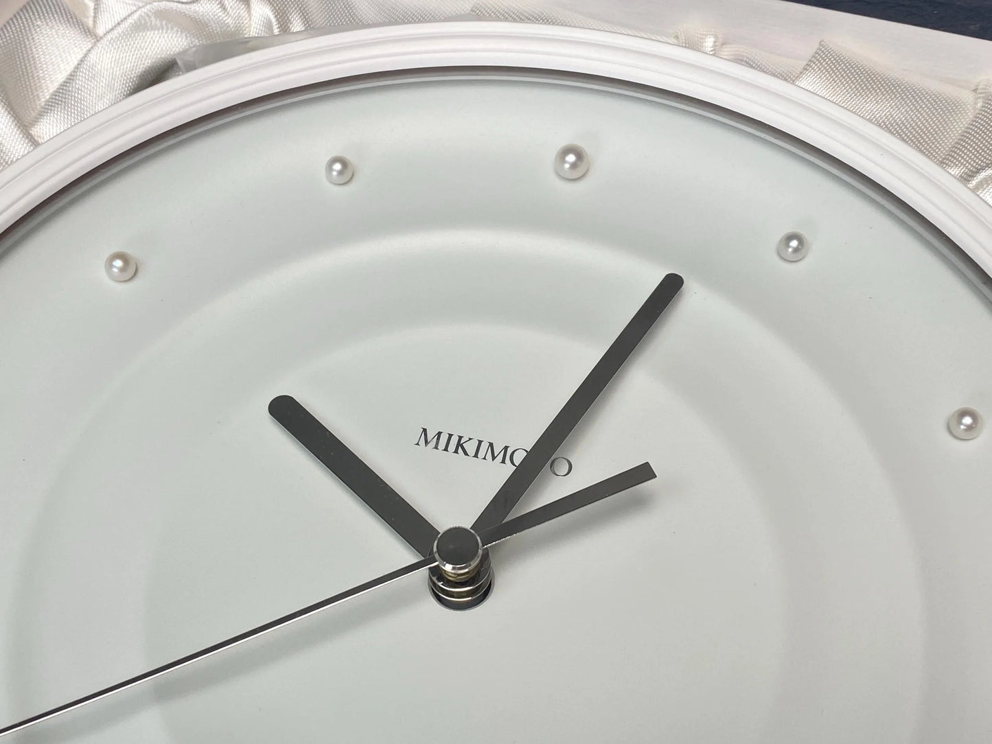 RARE Mikimoto 12pcs of pearl wall clock, Dia 7", table clock with stand, Minimal white clock, contemporary design, Open Box