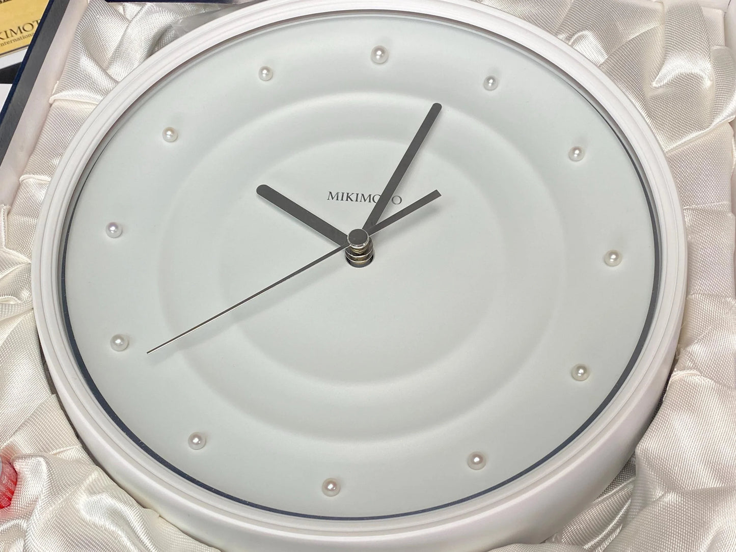 RARE Mikimoto 12pcs of pearl wall clock, Dia 7", table clock with stand, Minimal white clock, contemporary design, Open Box