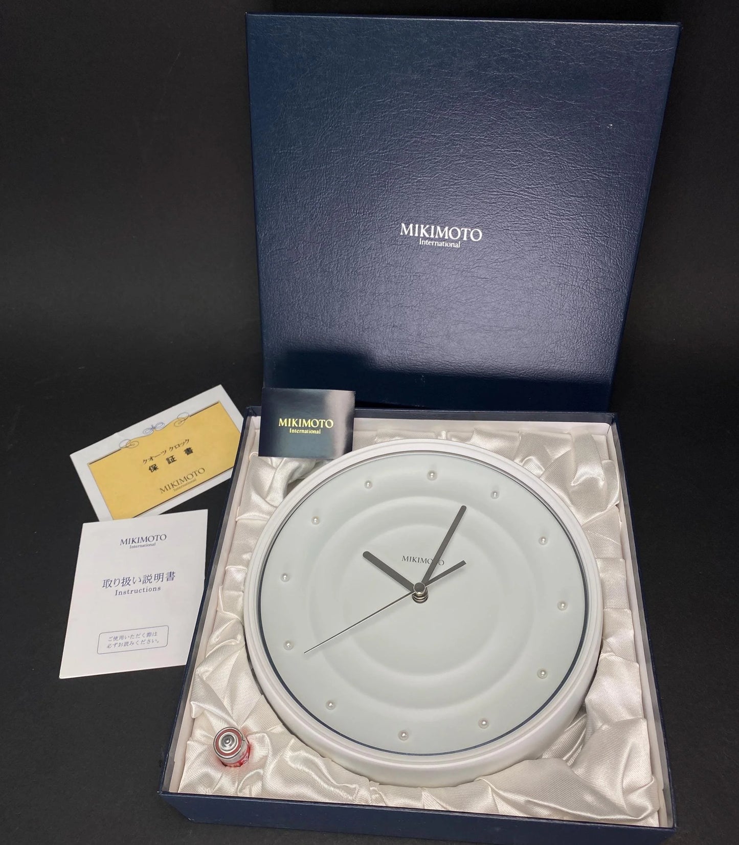 RARE Mikimoto 12pcs of pearl wall clock, Dia 7", table clock with stand, Minimal white clock, contemporary design, Open Box