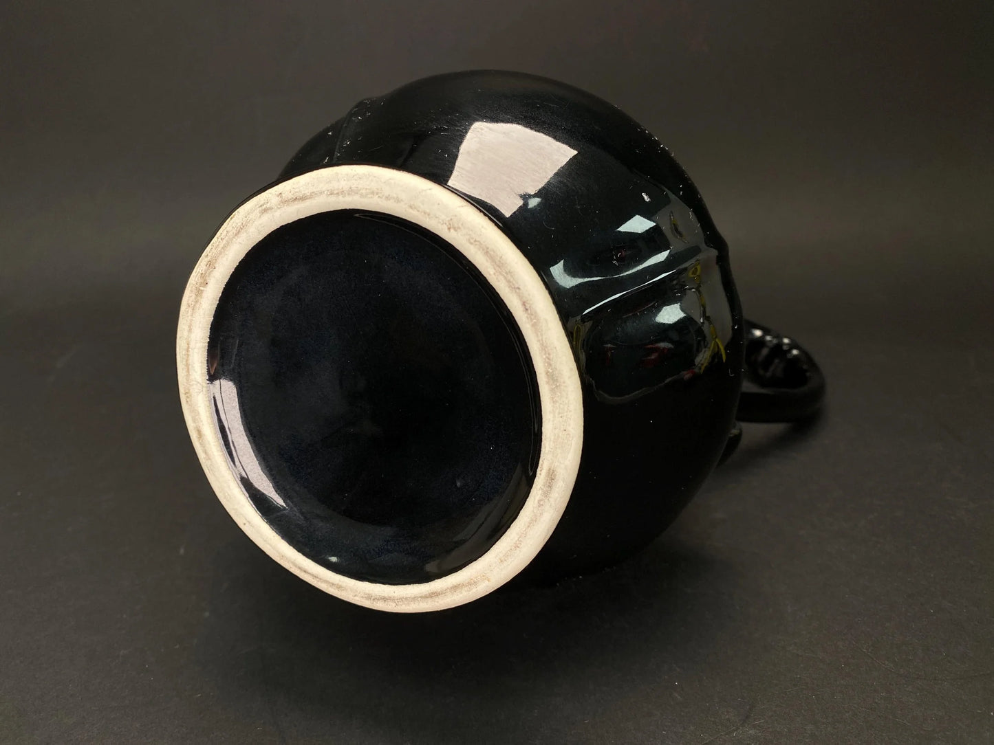 Japanese Big Black Pitcher vintage Vase with side handle, H 11.7" Art Pottery,  Minimal design, bucket with handle