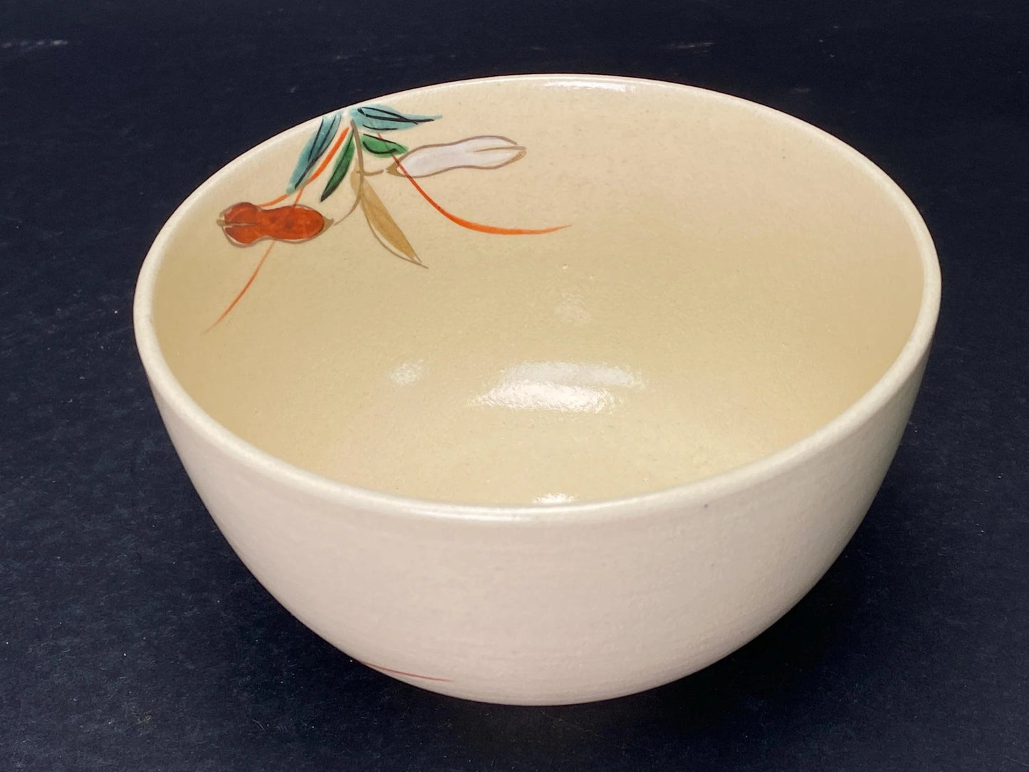 Nippon Kyo yaki ware Chawan, Lily Flower pattern Tea Bowl, Matcha bowl Signed, by Kosen, tea ceremony