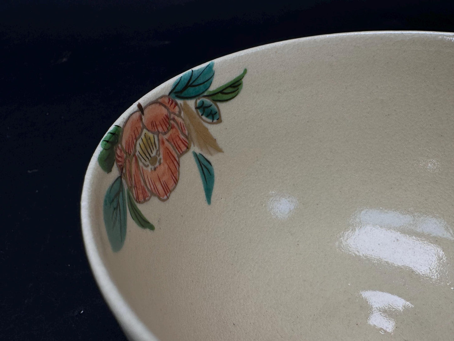 Nippon Kyo yaki ware Chawan, Tsubaki Toon Flower pattern Tea Bowl, Matcha bowl Signed, by Kosen, tea ceremony