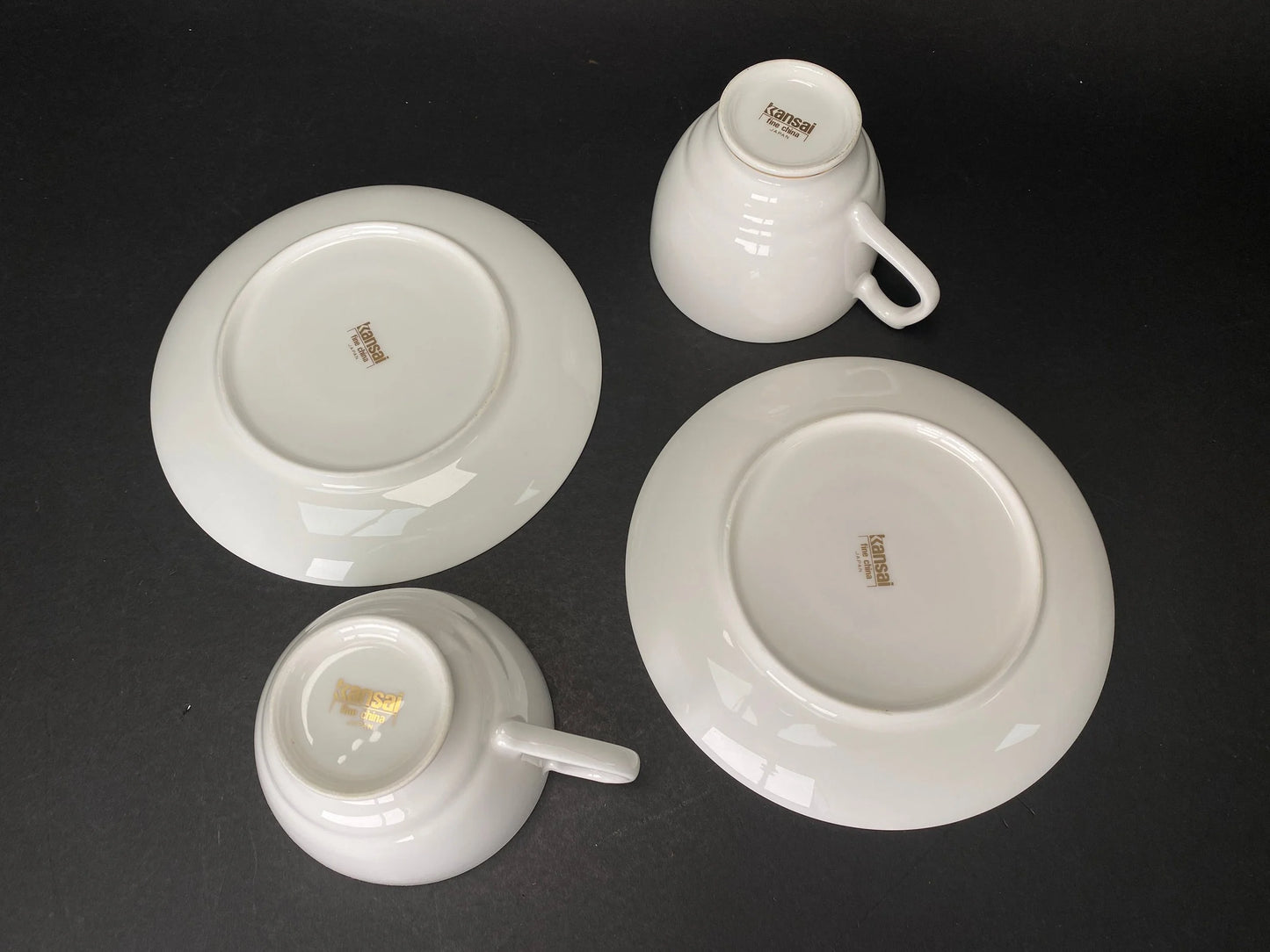 Pair Kansai Cups and Saucers with gold trim, fine china, in gift Box, Japanese Porcelain, Mint Vintage Coffee set