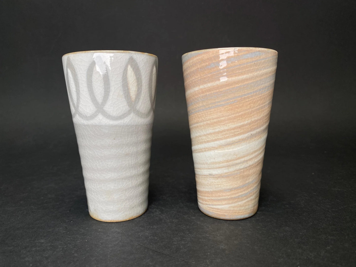 Japanese Handmade Ceramic Cups Wave Pattern Pair