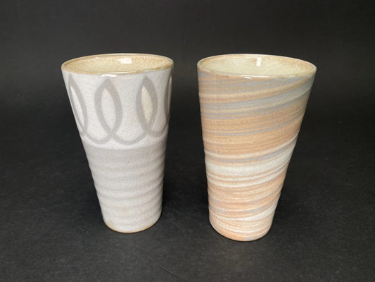 PAIR slim Cups, Japanese Handmade ceramic Cup, Traditional Craft sculpture TEACUP 2pcs