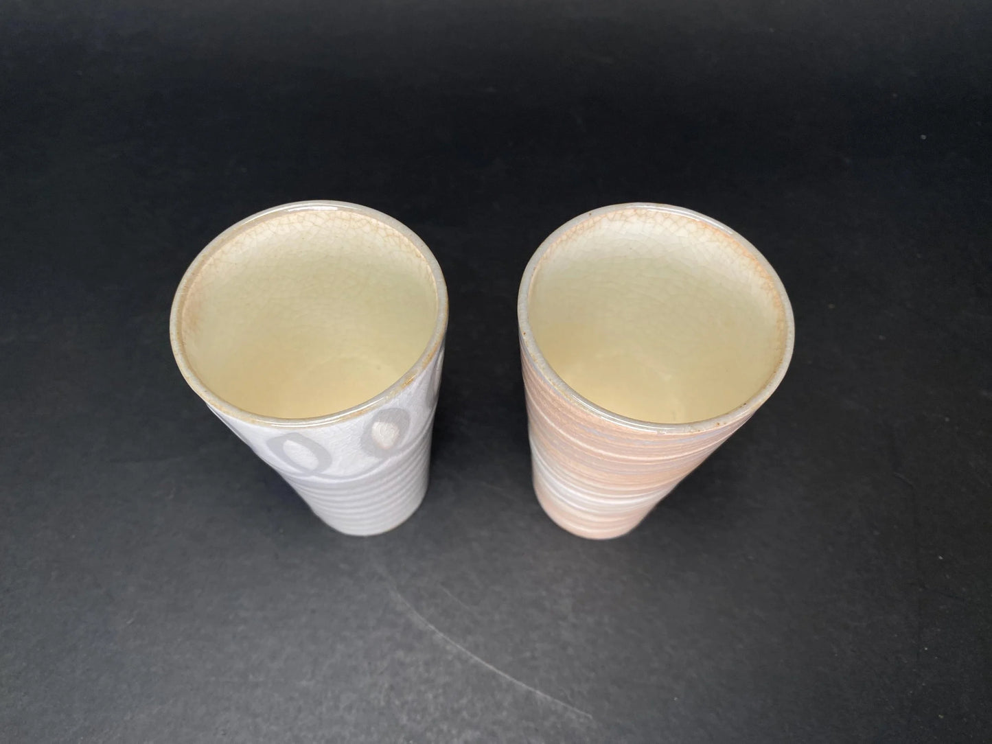 Japanese Handmade Ceramic Cups Wave Pattern Pair