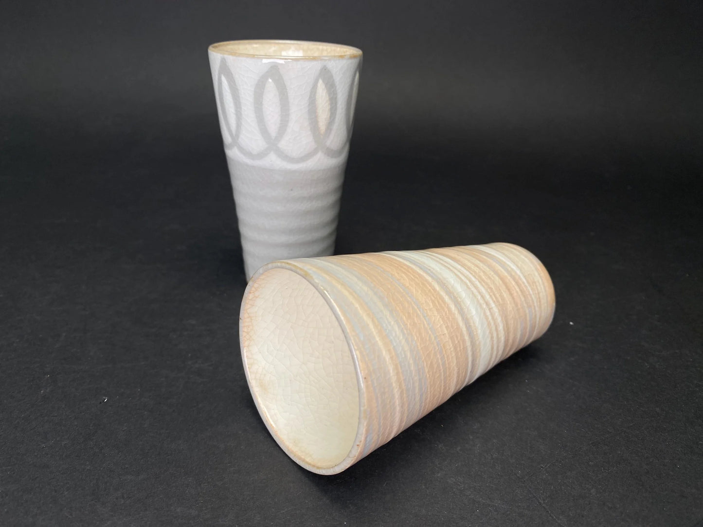 Japanese Handmade Ceramic Cups Wave Pattern Pair