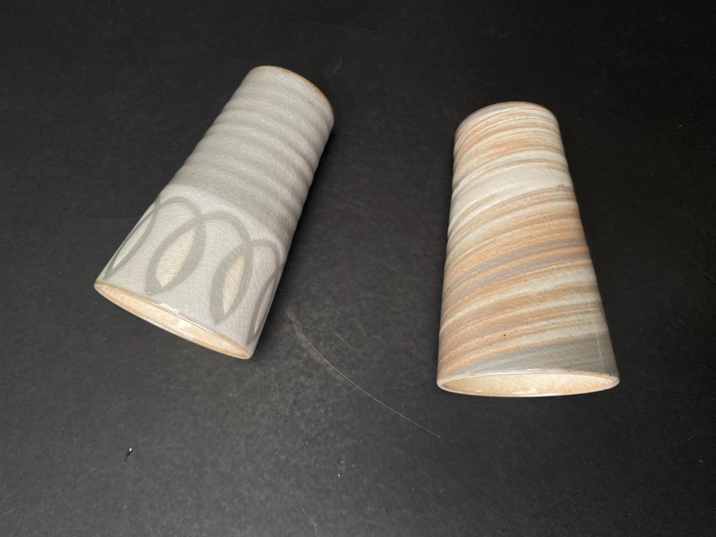 Japanese Handmade Ceramic Cups Wave Pattern Pair