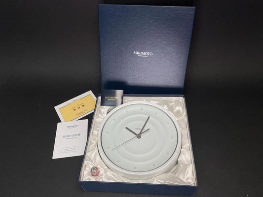 RARE Mikimoto 12pcs of pearl wall clock, Dia 7", table clock with stand, Minimal white clock, contemporary design, Open Box
