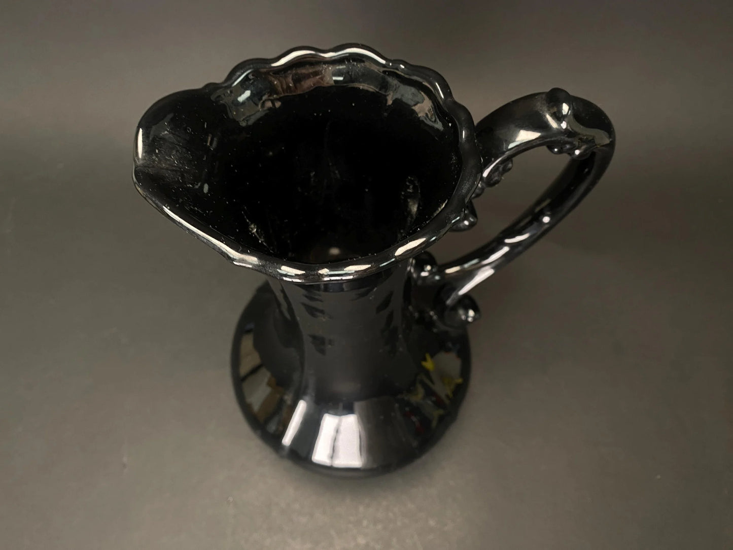 Japanese Big Black Pitcher vintage Vase with side handle, H 11.7" Art Pottery,  Minimal design, bucket with handle
