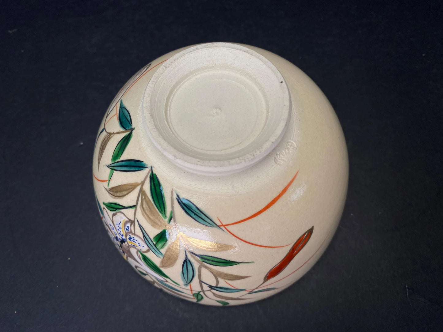 Nippon Kyo yaki ware Chawan, Lily Flower pattern Tea Bowl, Matcha bowl Signed, by Kosen, tea ceremony
