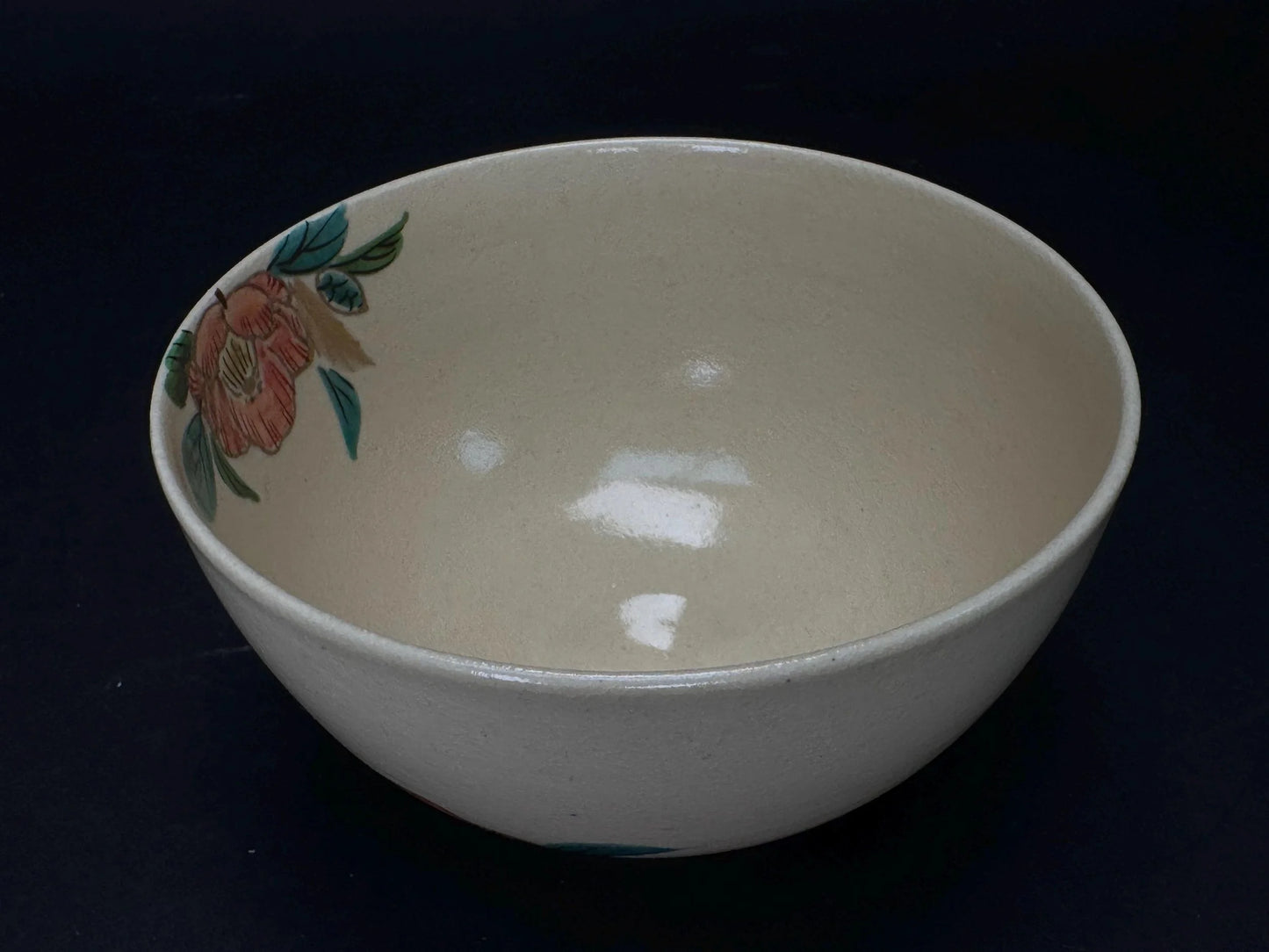 Nippon Kyo yaki ware Chawan, Tsubaki Toon Flower pattern Tea Bowl, Matcha bowl Signed, by Kosen, tea ceremony
