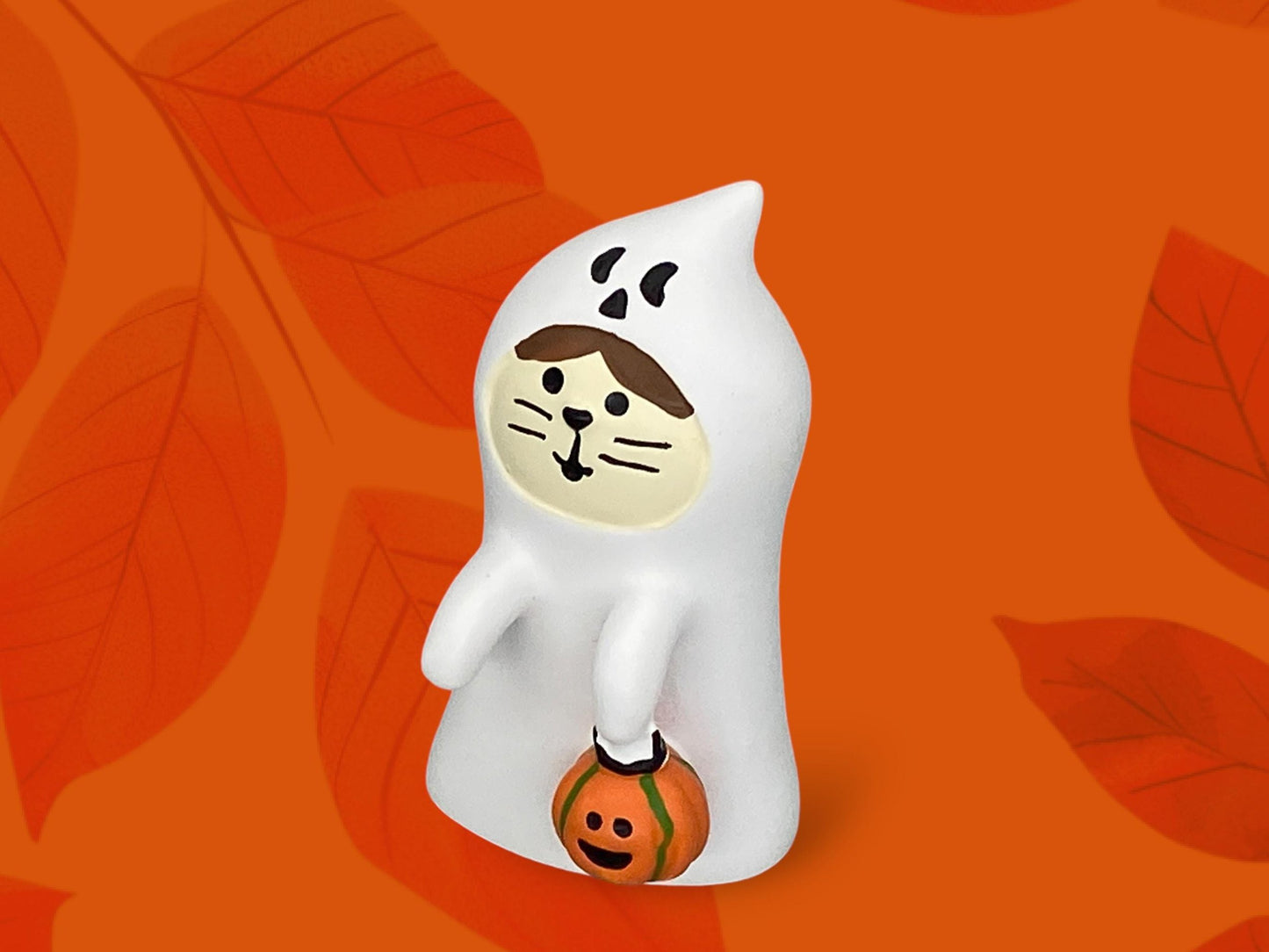 Halloween Decoreco Concombre ghost Cat ornament, Japanese cat with Pumpkin Mini Scene Furniture Holiday table decor