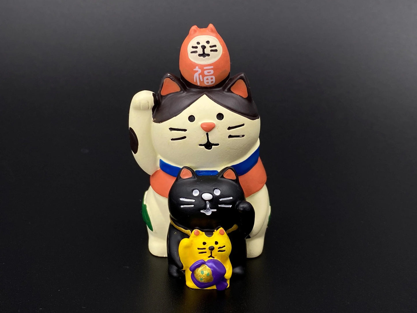 Japanese Decole, Zakka Lucky stacked Cat, NEW, Maneki Neko, Riding Fish Cat, cat ornament, Cat in Masu