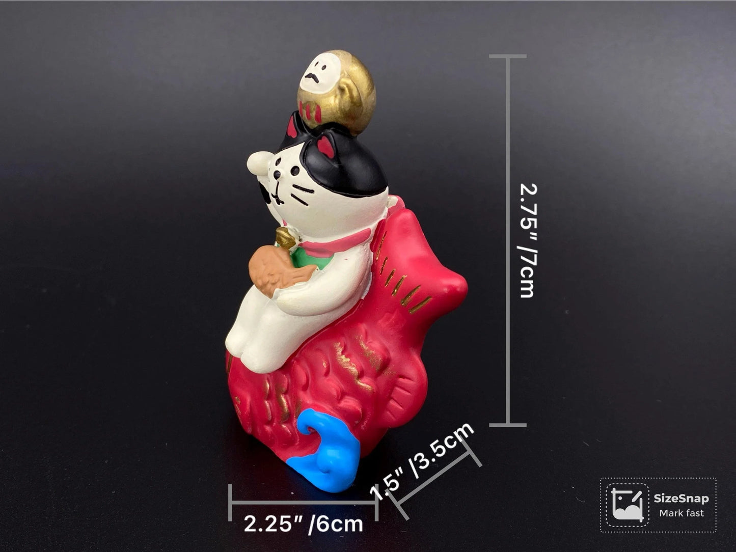 Japanese Decole, Zakka Lucky stacked Cat, NEW, Maneki Neko, Riding Fish Cat, cat ornament, Cat in Masu