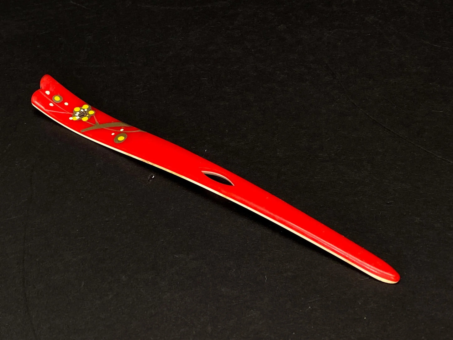 Japanese Kanzashi Kimono Geisha, Red & Black lacquerware hair stick, Tama, Hair Ornament, mother of pearl