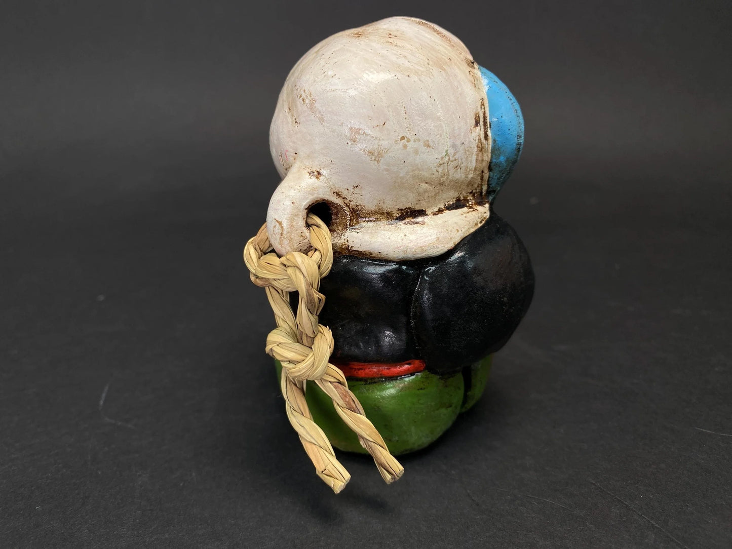 Japanese Clay Bell Vtg Dorei, Halloween, demon clay bell,  Vtg Karura Karasu Tengu Yokai Pottery, Lucky Charm