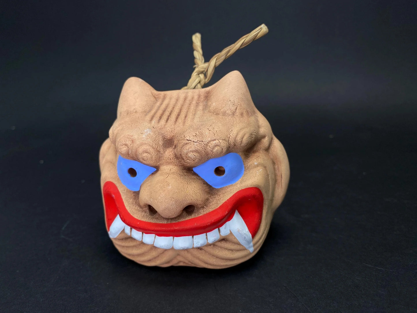 Japanese Clay Bell Vtg Dorei, Halloween, demon clay bell,  Vtg Karura Karasu Tengu Yokai Pottery, Lucky Charm