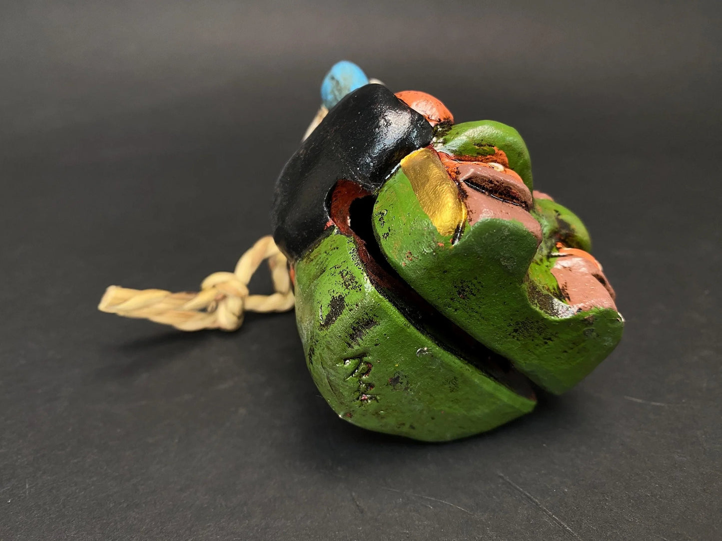 Japanese Clay Bell Vtg Dorei, Halloween, demon clay bell,  Vtg Karura Karasu Tengu Yokai Pottery, Lucky Charm