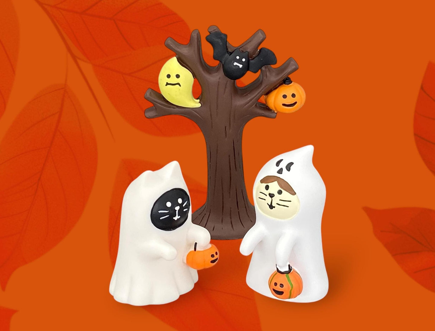 Halloween Decoreco Concombre ghost Cat ornament, Japanese cat with Pumpkin Mini Scene Furniture Holiday table decor