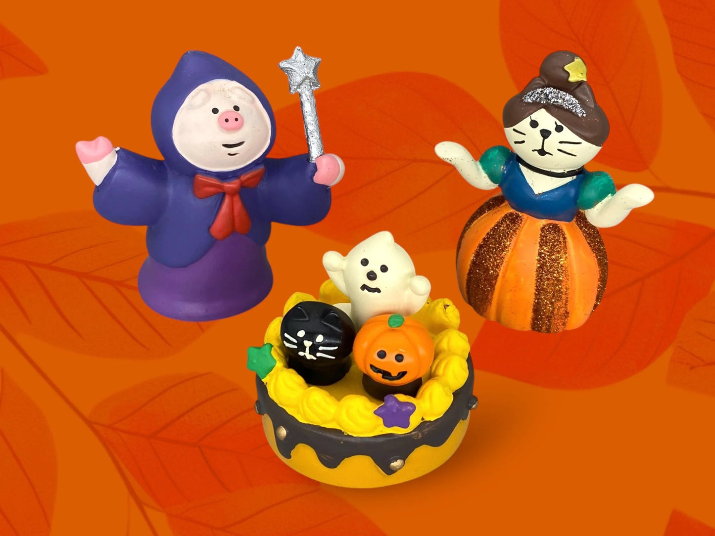 Halloween Decole Pumpkin Cinderella Cat Ornament, Pumpkin cake light  NEW Magic Wizard Fairy Tale cat mini scenes