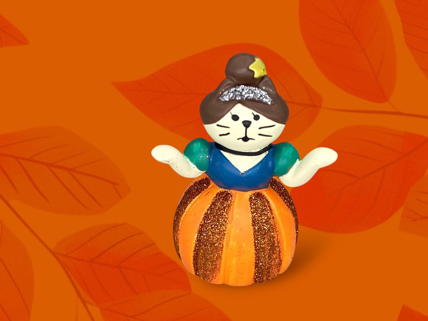 Halloween Decole Pumpkin Cinderella Cat Ornament, Pumpkin cake light  NEW Magic Wizard Fairy Tale cat mini scenes