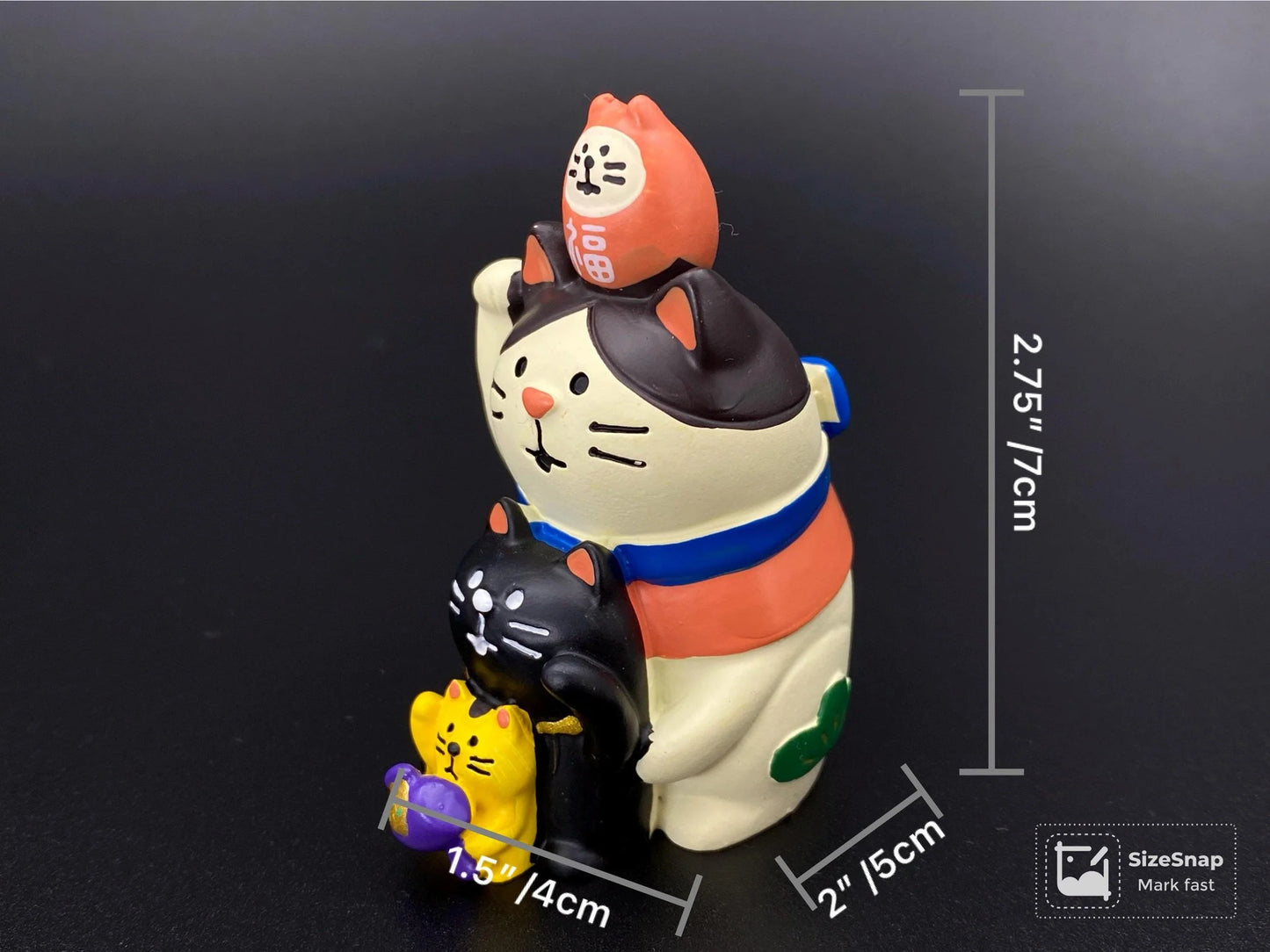 Japanese Decole, Zakka Lucky stacked Cat, NEW, Maneki Neko, Riding Fish Cat, cat ornament, Cat in Masu