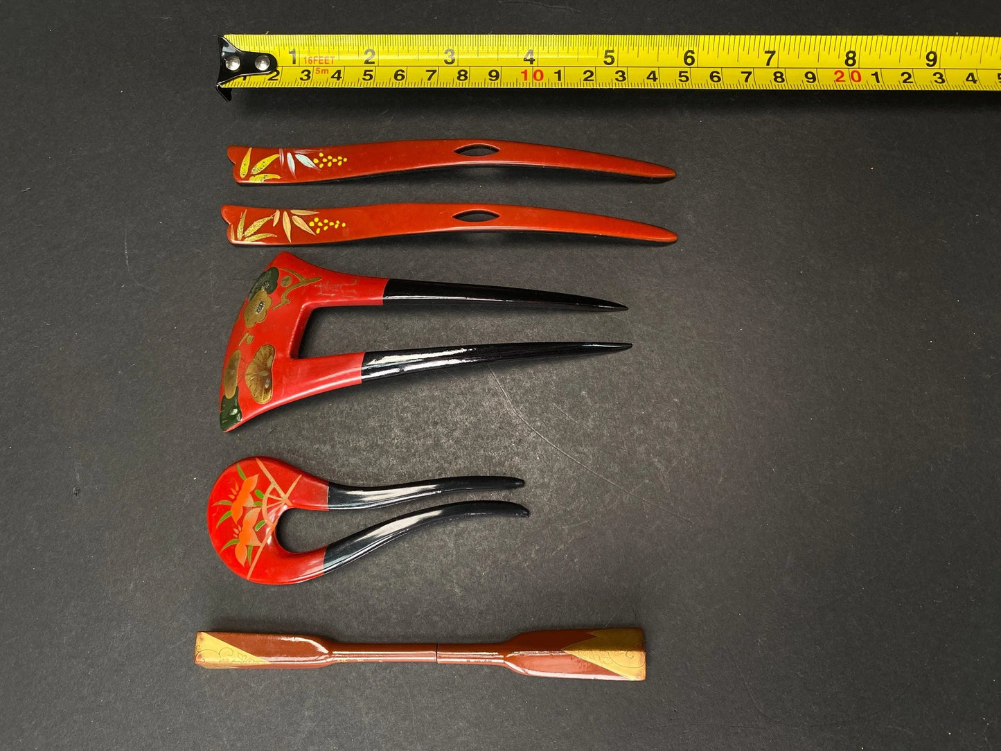 Japan Kanzashi Kimono Geisha, Yellow & Black lacquerware hair stick, transparent Tama, Kushi Comb, Hair Ornament