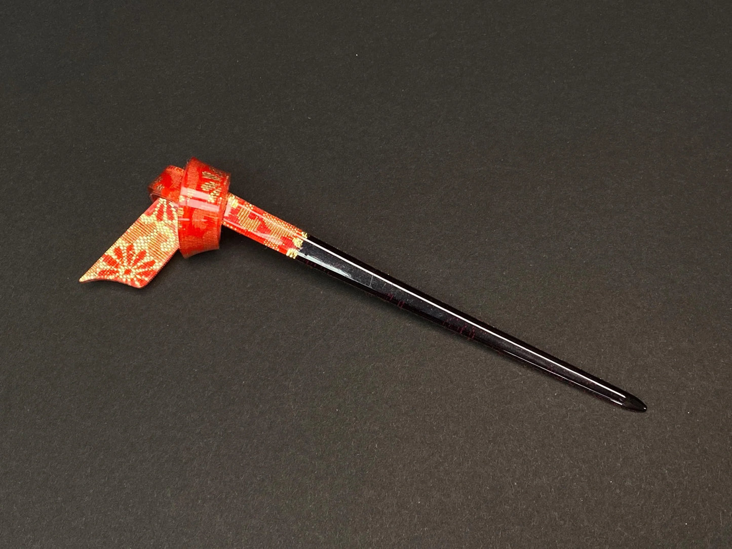 Japan Kanzashi Kimono Geisha, Red & Black hair stick, Metal Tama, Kushi Comb, Hair Ornament