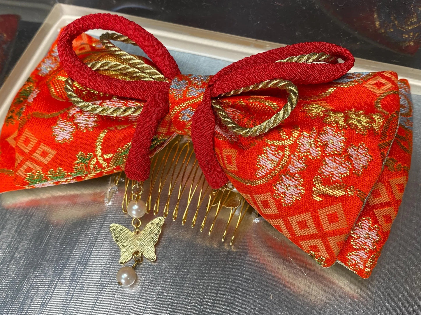 Japan Kanzashi Kimono Geisha, Seide Haarschmuck, Girl's day, kid’s kimono set, Kimono Silk Hair Kushi Comb, Hair Ornament