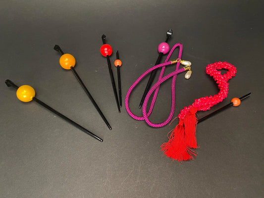 Tama Kanzashi Orange Hair Stick, Kimono Geisha Hair Stick, hair ornament, colorful Tama, Wood Tama, hair set