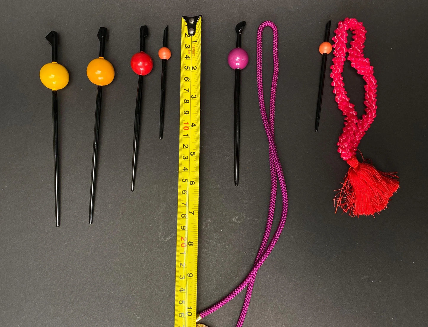 Tama Kanzashi Orange Hair Stick, Kimono Geisha Hair Stick, hair ornament, colorful Tama, Wood Tama, hair set