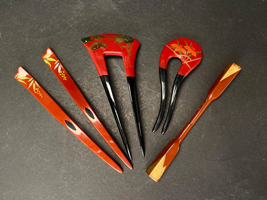 Japan Kanzashi Kimono Geisha, Yellow & Black lacquerware hair stick, transparent Tama, Kushi Comb, Hair Ornament
