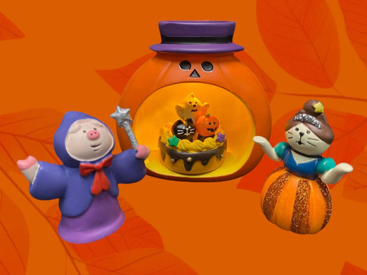 Halloween Decole Pumpkin Cinderella Cat Ornament, Pumpkin cake light  NEW Magic Wizard Fairy Tale cat mini scenes