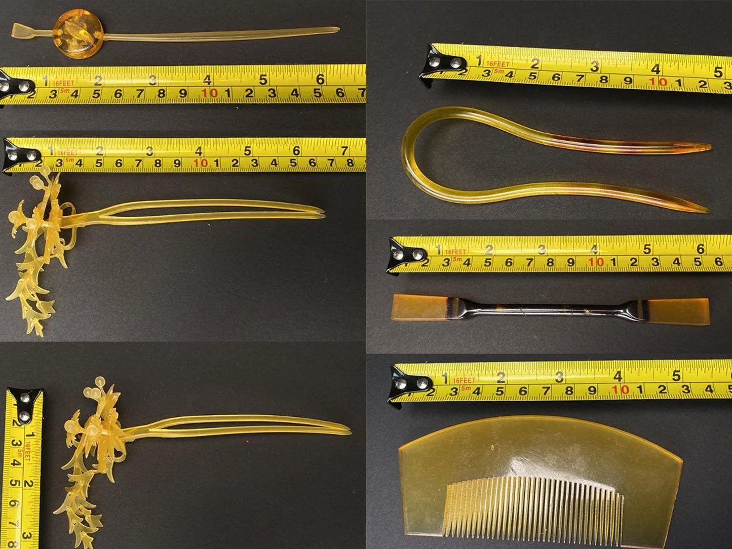 Japan Kanzashi Kimono Geisha, transparent Tama, Yellow hawksbill style hair stick,Kushi Comb, Hair Ornament