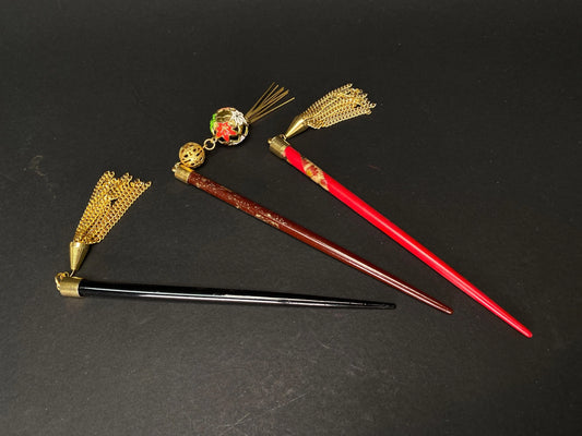 Japanese Kanzashi Kimono Geisha Ogi hair stick with tassel, Bira-bira, Tama, Hair Ornament