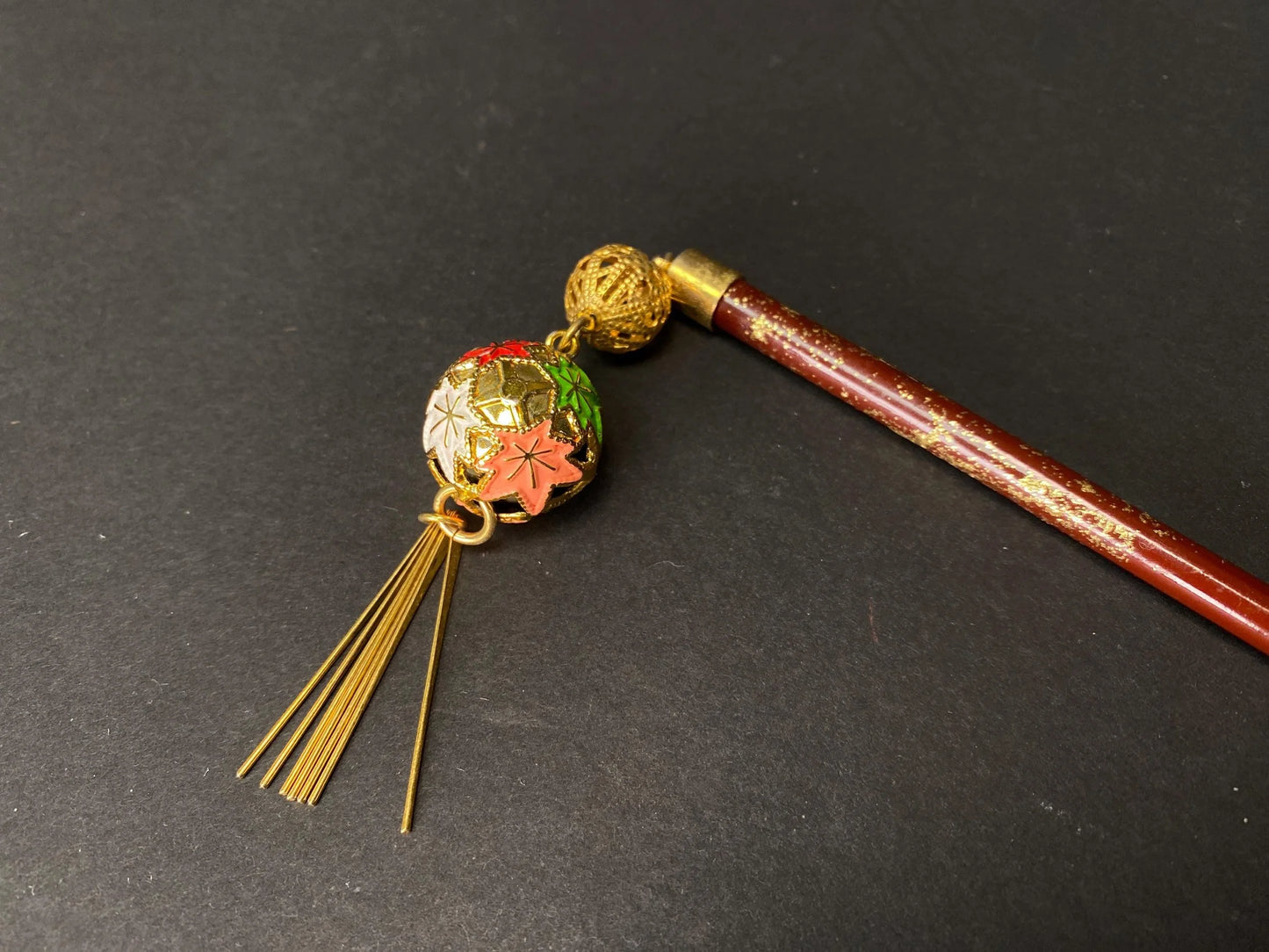 Japanese Kanzashi Kimono Geisha Ogi hair stick with tassel, Bira-bira, Tama, Hair Ornament