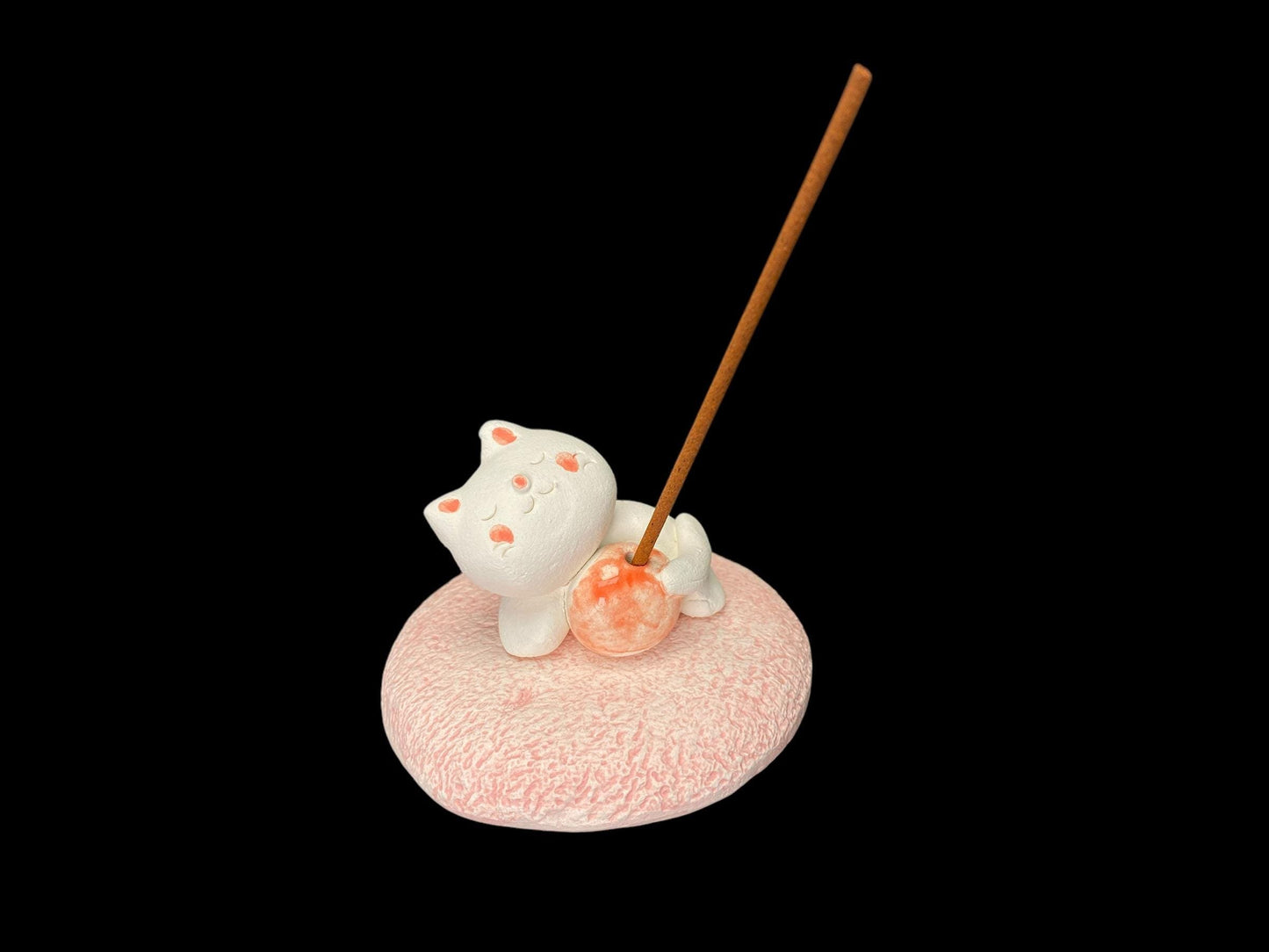 Japanese Sleeping Cat Incense Holder: Burner for Stick Incense, 2-piece Cute Ceramic Figurine for Zen Decor