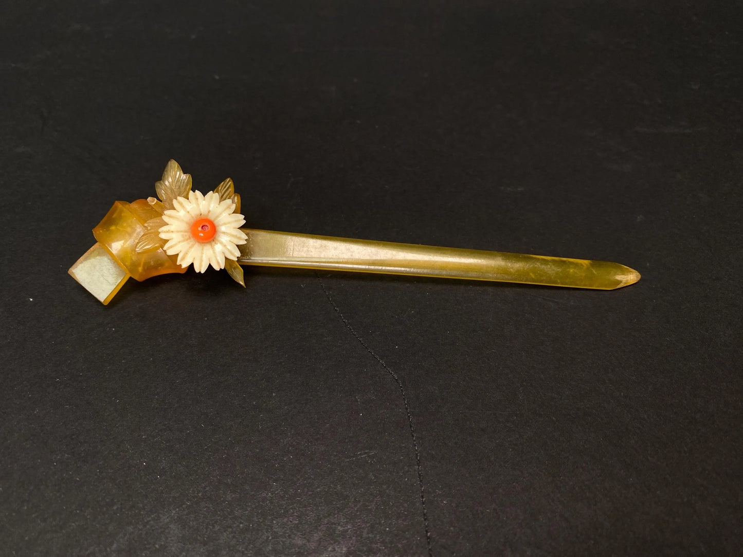 Japan Kanzashi Kimono Geisha, Unique Yellow lacquerware hair stick, transparent Tama, Kushi Comb, Hair Ornament