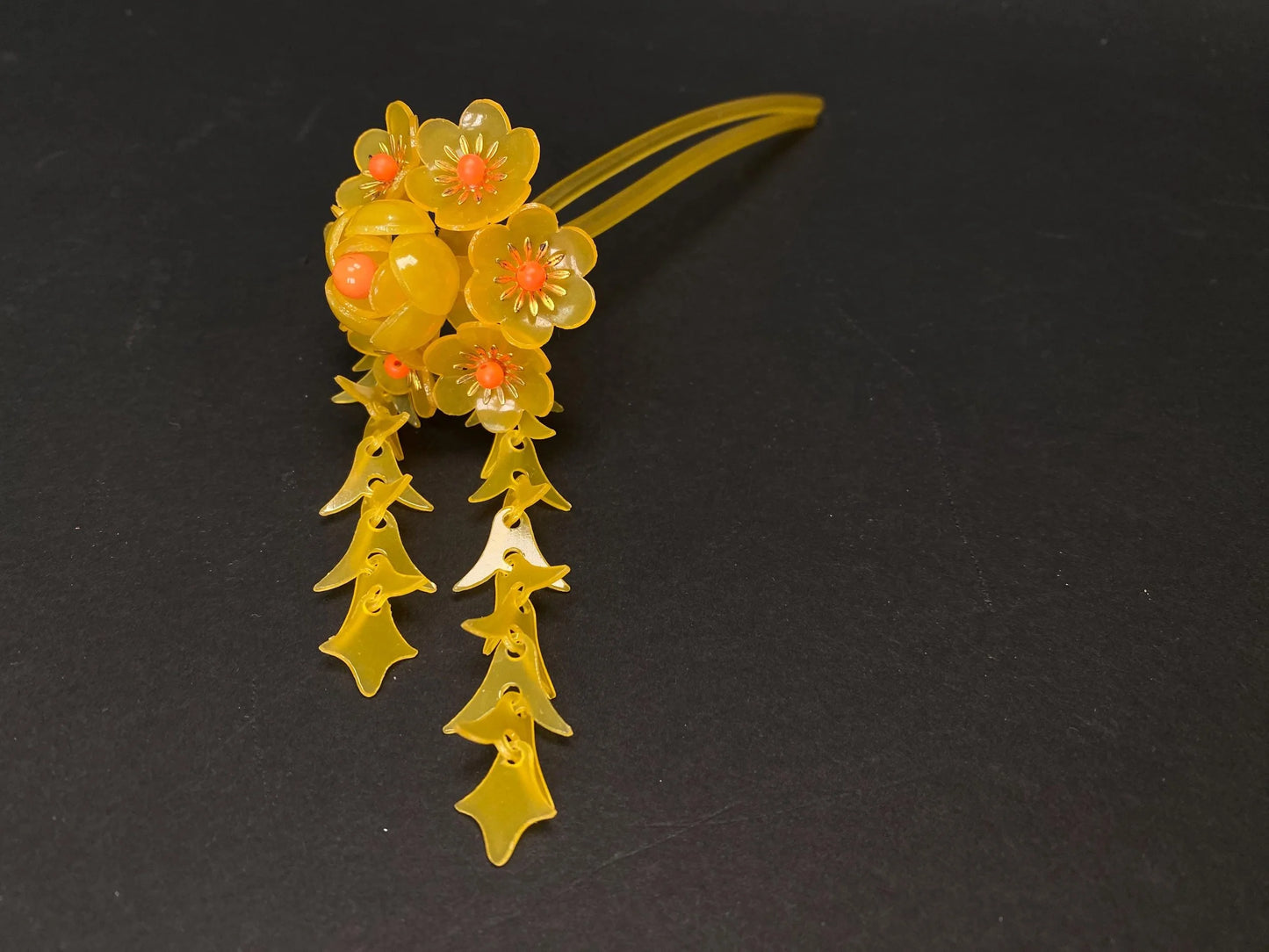 Japan Kanzashi Kimono Geisha, Unique Yellow lacquerware hair stick, transparent Tama, Kushi Comb, Hair Ornament