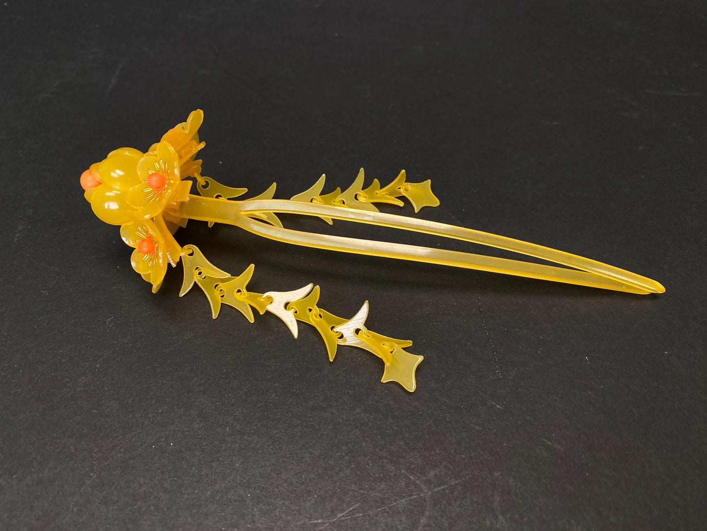 Japan Kanzashi Kimono Geisha, Unique Yellow lacquerware hair stick, transparent Tama, Kushi Comb, Hair Ornament