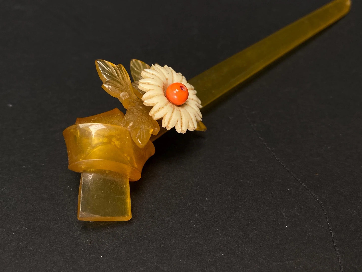Japan Kanzashi Kimono Geisha, Unique Yellow lacquerware hair stick, transparent Tama, Kushi Comb, Hair Ornament