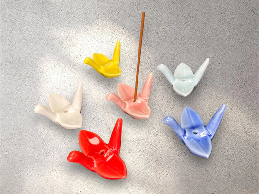 Origami Crane Incense Stick Holder 6 colors Ceramic, Bird Shape, for tea ceremony, daily mediation, clean aroma