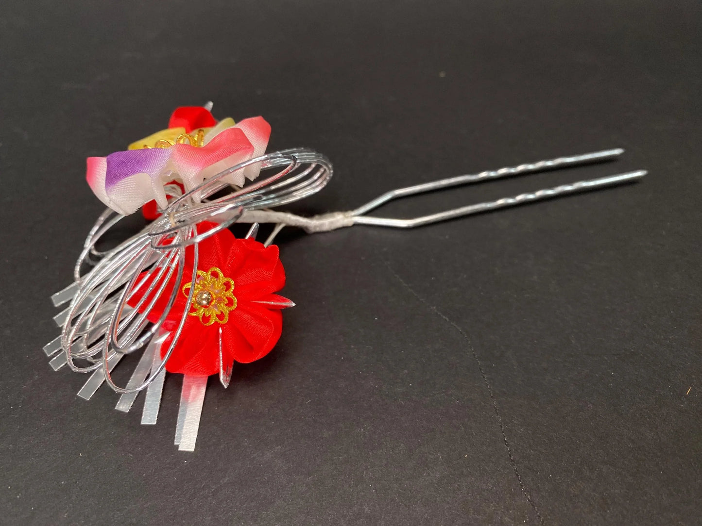 Handmade Kanzashi Hair Set Red Floral 4 Pieces