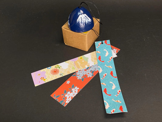 Mt. Fuji Wind Chime: Cast Iron Furin Bell with Goldfish 3 Tags