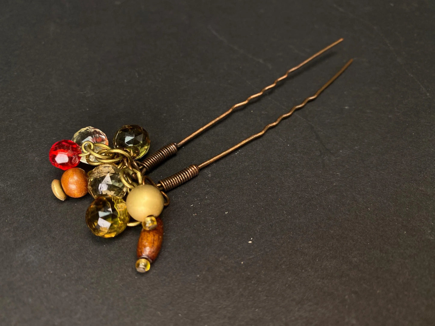 Japan Kanzashi Kimono Geisha, Kanzashi Hairpin with Beads, Floral Wreath, Multicolor Petal Crystal Flower, Gold Leaves
