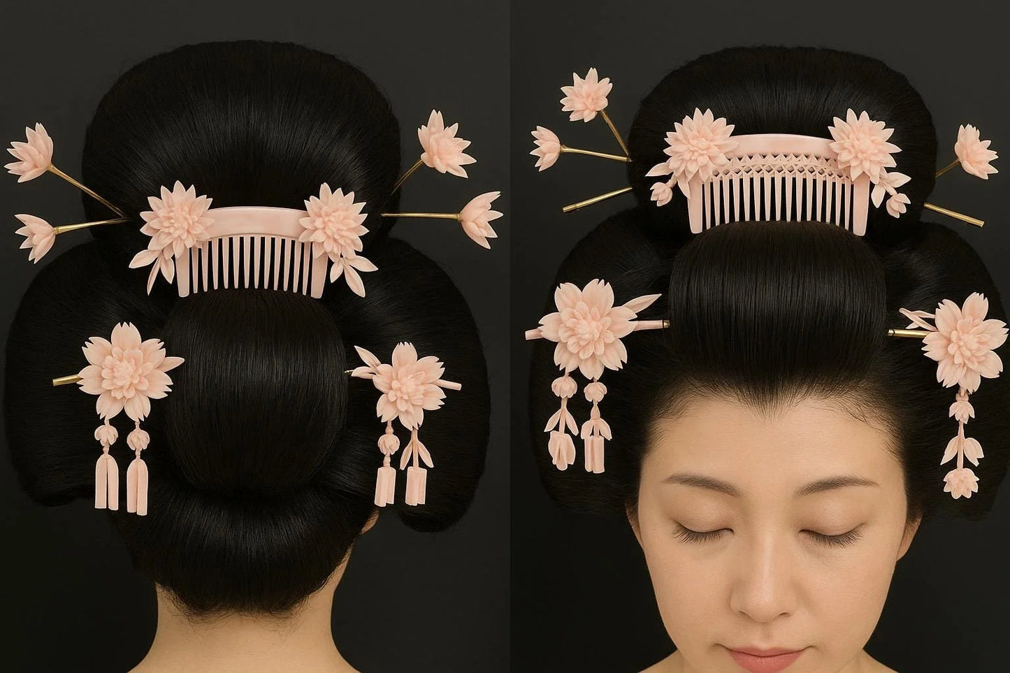 Pink Yumi Katsura Kanzashi Set：Rare Floral Kimono Hair Ornaments with luxury box